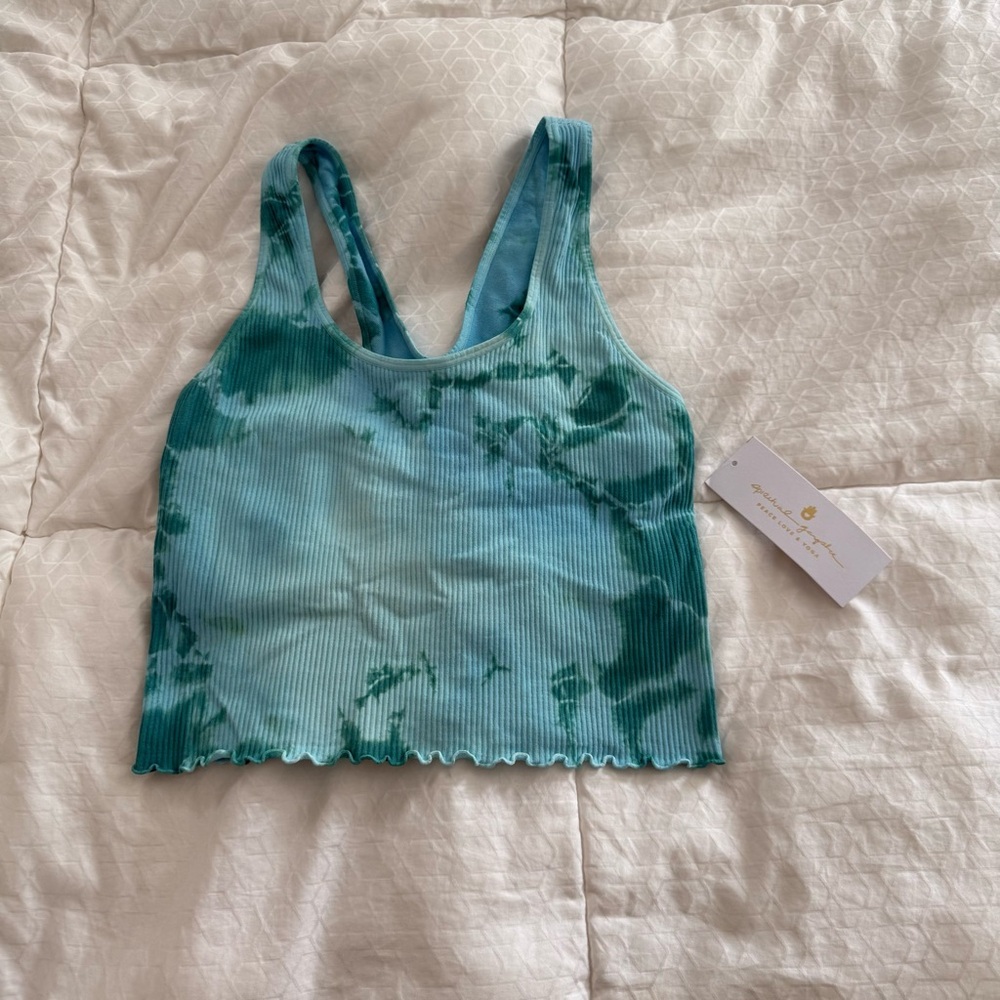 Spiritual Gangster Teal Green Tie-Dye Ribbed Crop Tank